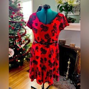City Chic, Red with black roses.  Size Small (Plus Size 16)